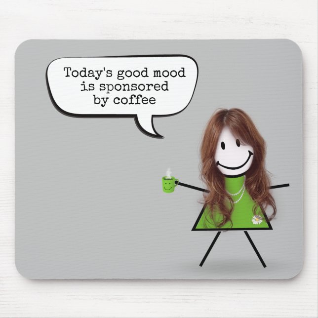 Mousepad Menina Palito Com Café e Citação    (Frente)
