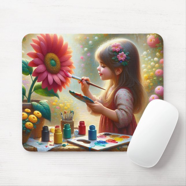 Mousepad Menina pintando uma flor (Com mouse)