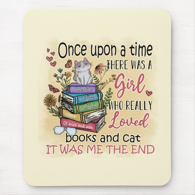 Mousepad Menina que ama Livros e Gatos (Frente)