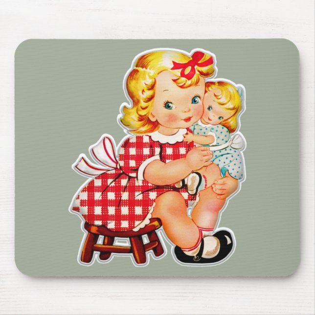 Mousepad Menina retro vintage boneca (Frente)