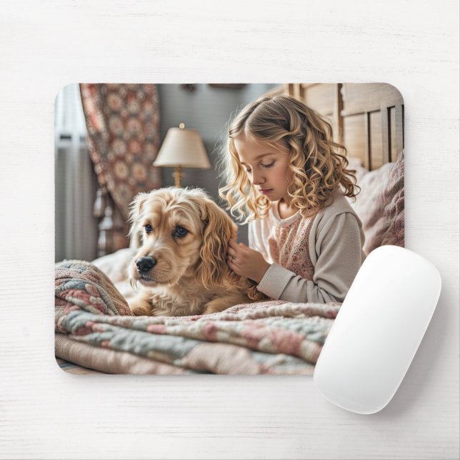 Mousepad Menina Rezando Com Cachorro (Com mouse)