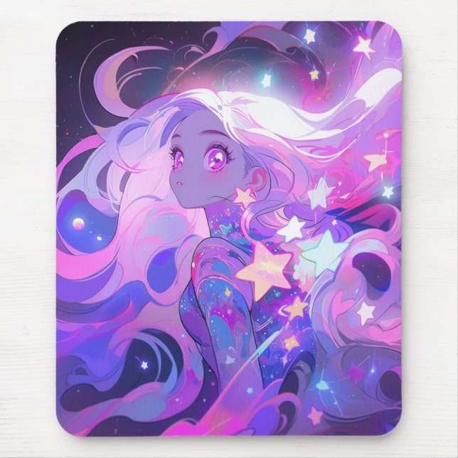 Mousepad Menina rosa cósmica e de animas roxas (Frente)