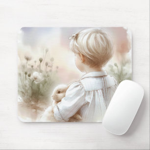 Mousepad Menina Segurando Seu Coelhinho De Pet