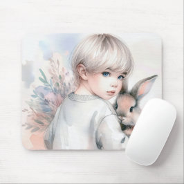 Mousepad Menina segurando um coelhinho
