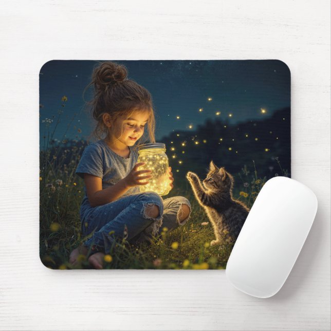 Mousepad Menina segurando um pote de vagalumes (Com mouse)