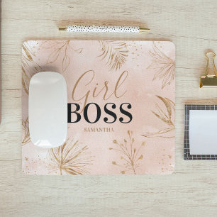 Mousepad Menina Trendy Pink e Dourada Nome do Chefe