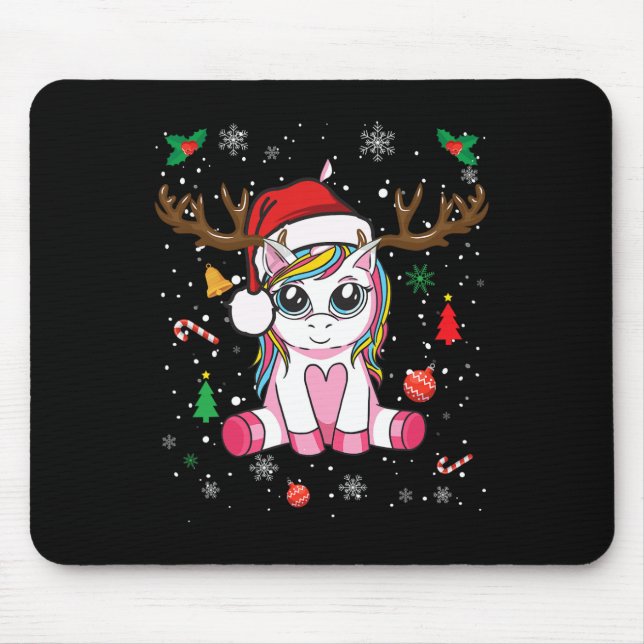 Mousepad Meninas de Natal bonitas Mulheres Xmas Unicorn Dee (Frente)