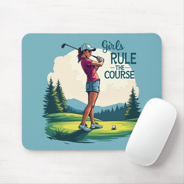 Mousepad Meninas governam o curso Ilustração de Golfe Retro (Com mouse)