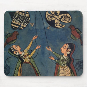 Mousepad Meninas que voam papagaios, pintura popular de