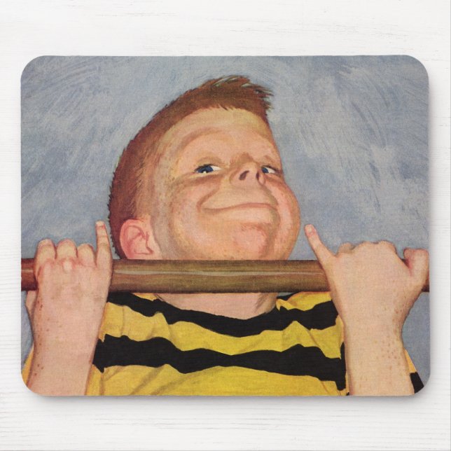 Mousepad Menino Antigo Fazendo Flexões de Braço, Aptidão Fí (Frente)