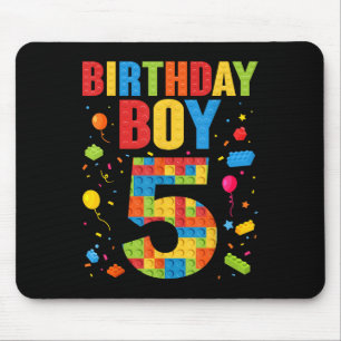 Mousepad Menino de Aniversário 5 Anos Blocos de Construção 