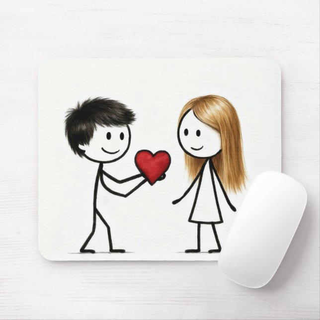 Mousepad Menino de Palito com Coração Vermelho (Com mouse)