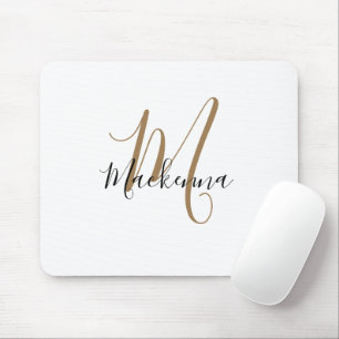 Mousepad Menino Elegante, Dourado Monograma, Escrita Raiz M
