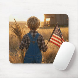 Mousepad Menino Patriota com Bandeira Americana e Trigo