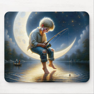 Mousepad Menino pescando a partir de uma lua crescente
