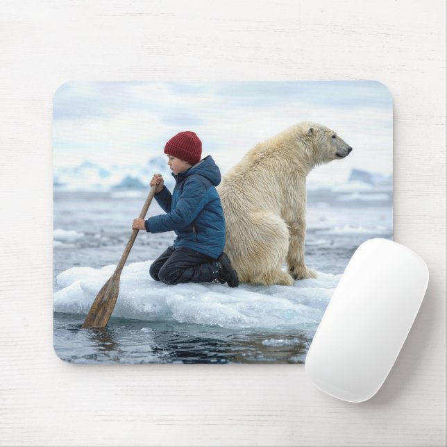 Mousepad Menino Resgatando um Urso Polar (Com mouse)