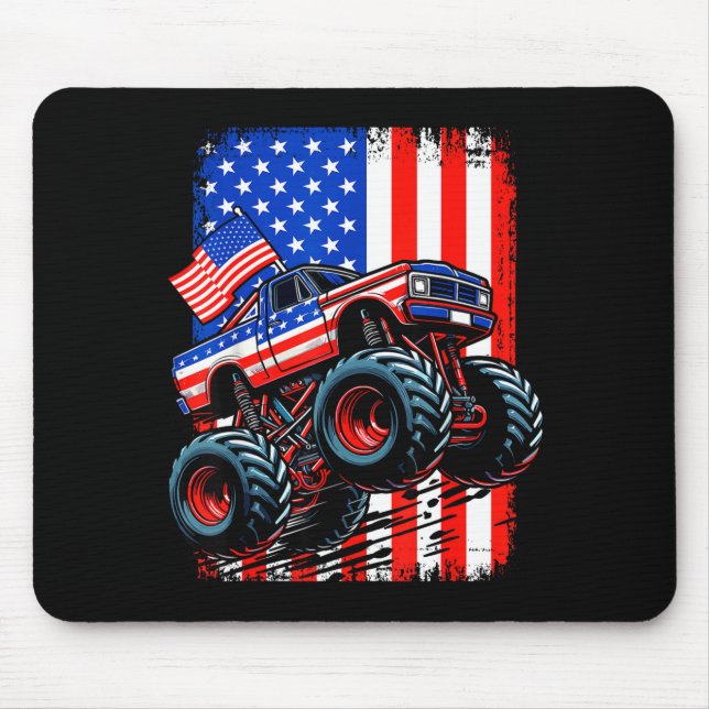 Mousepad Meninos caminhão monstro bandeira dos EUA caminhão (Frente)