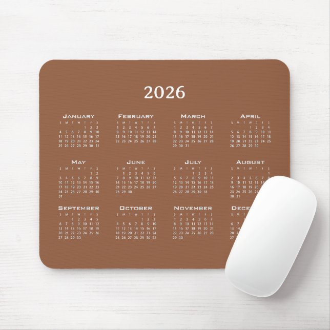 Mousepad Menor minimalista marrom do calendário moderno (Com mouse)