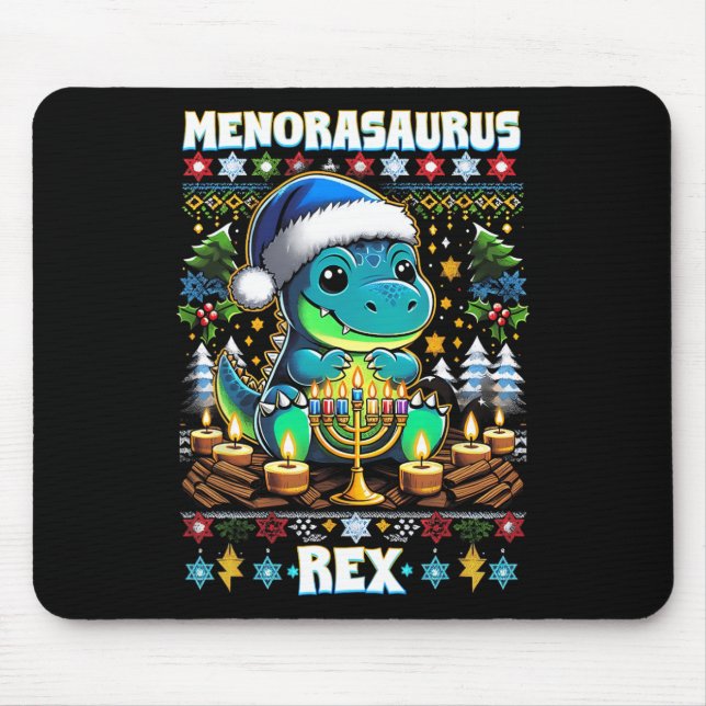 Mousepad Menorasaurus Rex Dino Trex Suéter Feio de Natal  (Frente)
