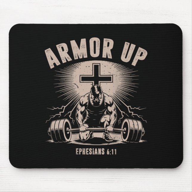 Mousepad Mens Armor Up Christian Workout Scripture Design (Frente)