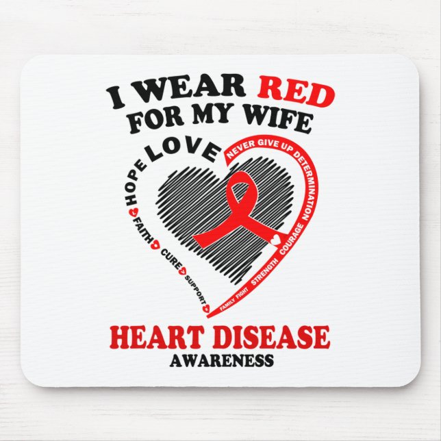 Mousepad Mens Eu Visto Vermelho Para Minha Mulher Doença Ca (Frente)