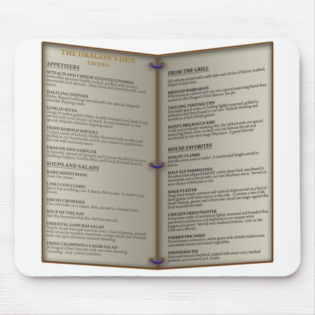 Mousepad Menu da taberna do antro do dragão (Frente)
