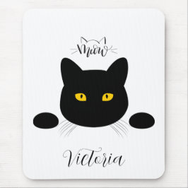 Mousepad Meow Black Cat Ouro Olhos Personalizáveis