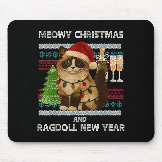 Mousepad Meowy Christmas Funny Ragdoll Cat Santa Hat Ugly S (Frente)