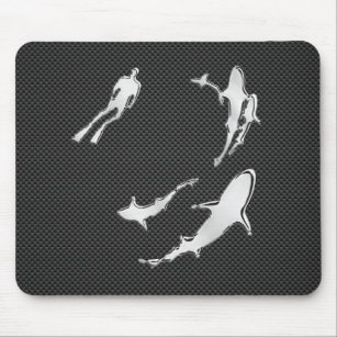 Mousepad Mergulhador com tubarões em fibra de carbono
