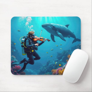 Mousepad Mergulhador Tocando um Violino Para uma Baleia