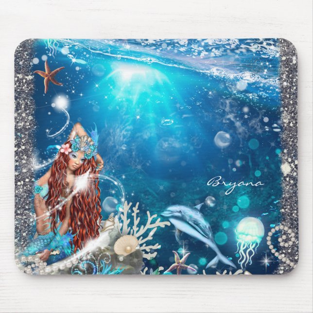 Mousepad Mermaid Fantasy Red Head Enchanting Beach (Frente)