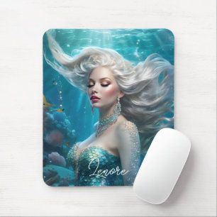Mousepad Mermaid Silver Hair Turquoise Ocean