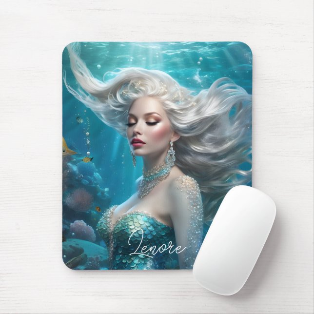Mousepad Mermaid Silver Hair Turquoise Ocean (Com mouse)