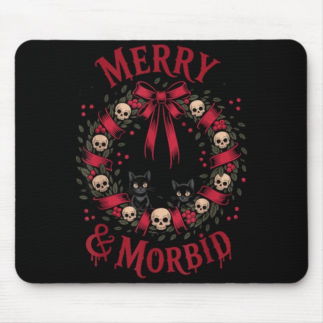 Mousepad Merry And Morbid Christmas Funny Cute Cats Goth Cr (Frente)
