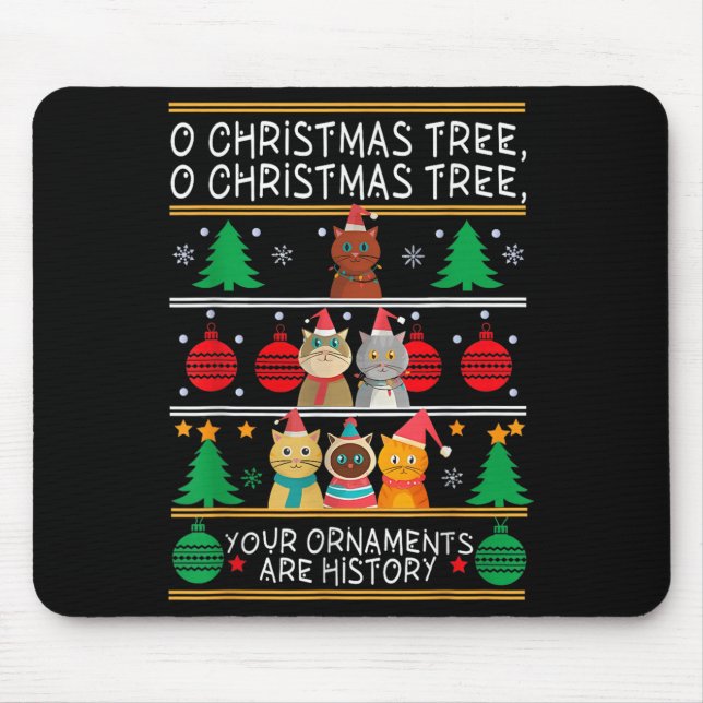 Mousepad Merry Catmas Funny O Christmas Tree, Cat Xmas Meow (Frente)