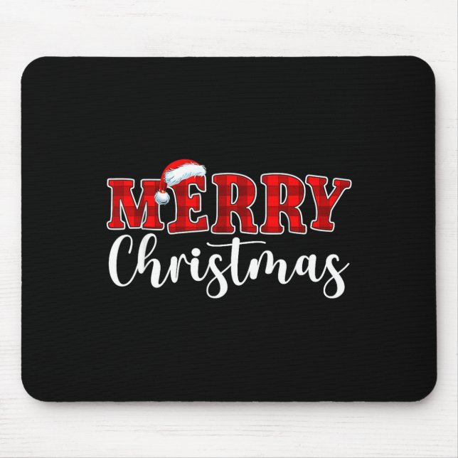 Mousepad Merry Christmas Buffalo Plaid Red Santa Hat Xmas P (Frente)