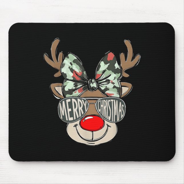 Mousepad Merry Christmas Camo Reindeer Bow Girl Women Kid H (Frente)