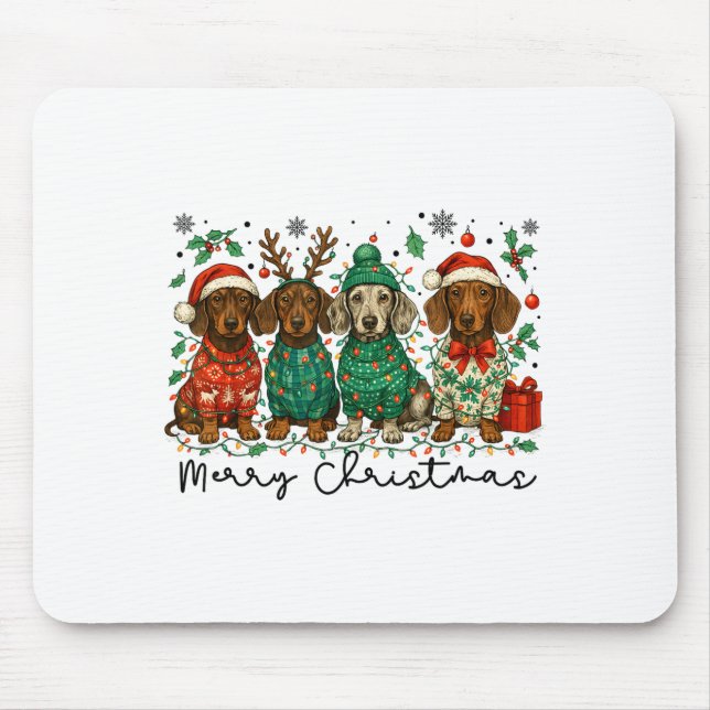 Mousepad Merry Christmas Dachshund Dog Retro Xmas Puppy Men (Frente)