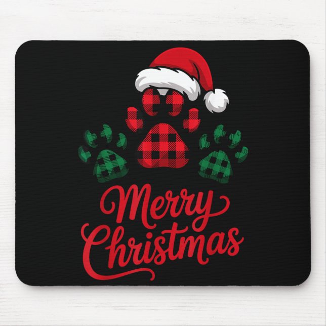 Mousepad Merry Christmas Plaid Paw Pet Owners Holiday Dog L (Frente)