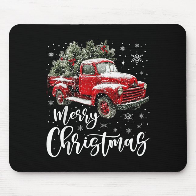 Mousepad Merry Christmas Red Truck Family Matching Christma (Frente)