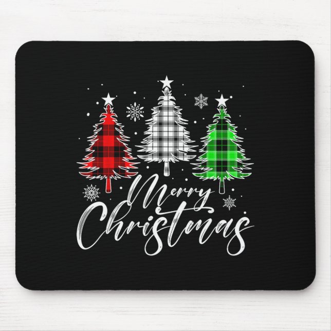 Mousepad Merry Christmas Tree Buffalo Plaid Red White Green (Frente)