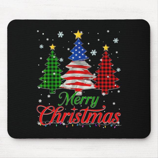 Mousepad Merry Christmas Tree Plaid Us Flag Snowflake Xmas  (Frente)