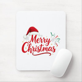 Mousepad Merry Christmas Typography with Santa Hat and Snow