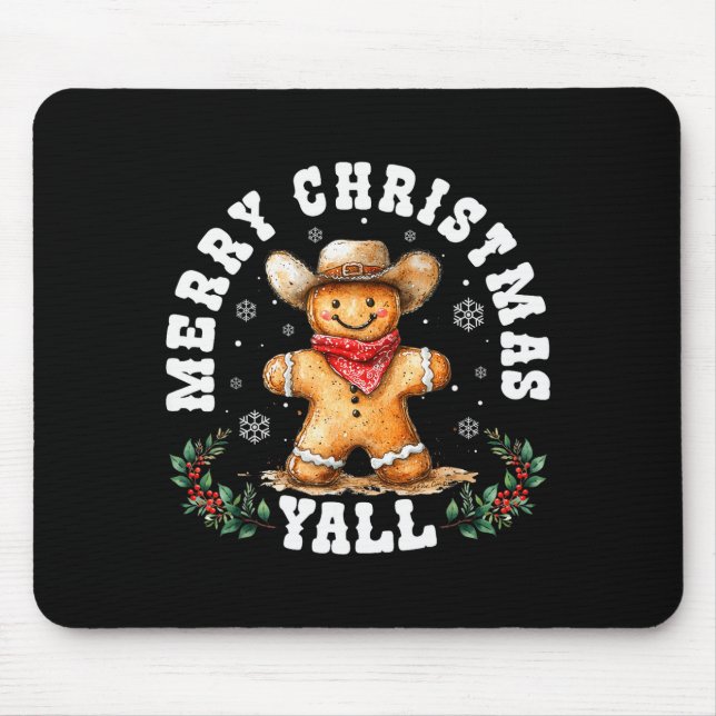 Mousepad Merry Christmas Yall Gingerbread Cowboy Western Xm (Frente)