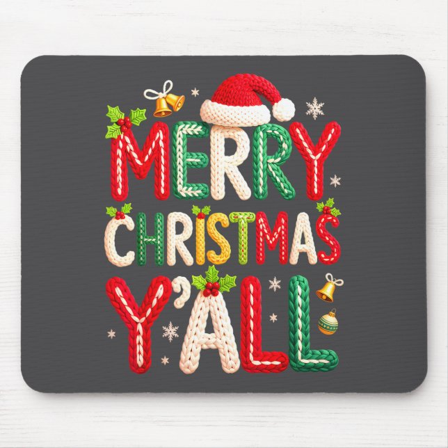 Mousepad Merry Christmas Y'all Santa Crochet Knitting Quilt (Frente)