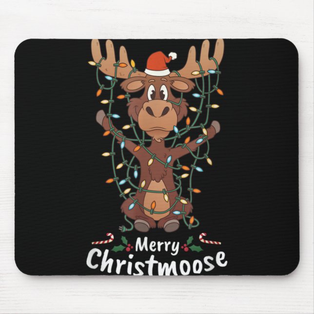 Mousepad Merry Christmoose Christmas Moose Xmas Tree Lights (Frente)