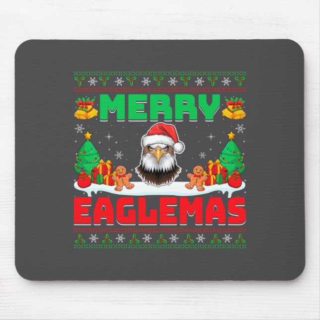Mousepad Merry Eaglemas - Eagle Wearing Santa Hat Ugly Chri (Frente)
