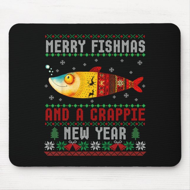 Mousepad Merry Fishmas And A Crape New Year Ugly Fisherman  (Frente)