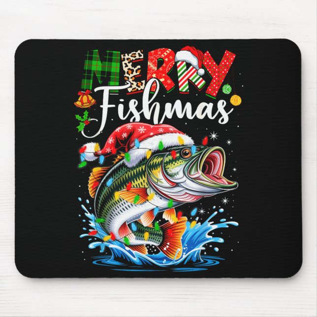 Mousepad Merry Fishmas Fish Fishing Merry Xmas Christmas Me (Frente)
