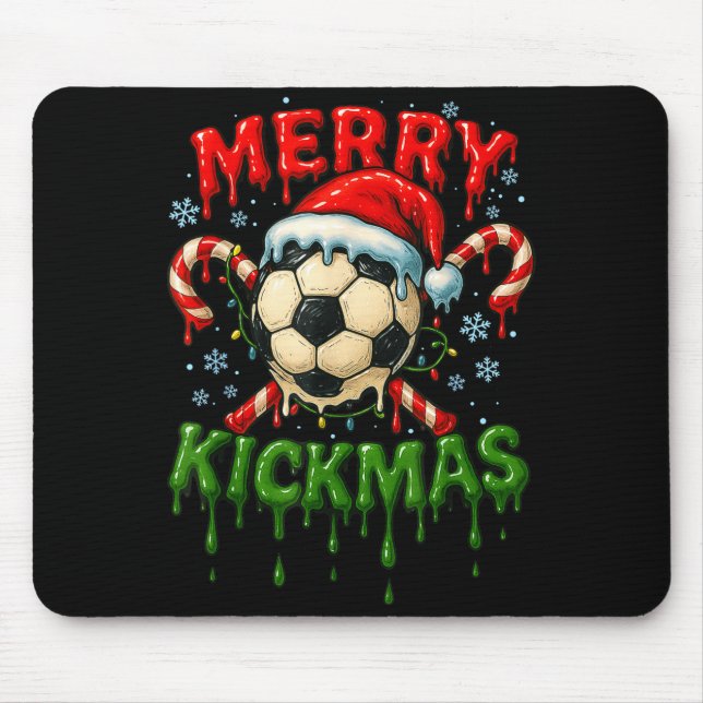 Mousepad Merry Kickmas Soccer Christmas Candy Cane Ice Crea (Frente)